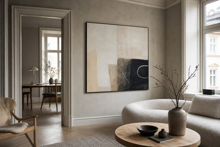 Nordic editorial high-end Nordic interior featuring hero artwork that visually communicates the art movement or style named in the title