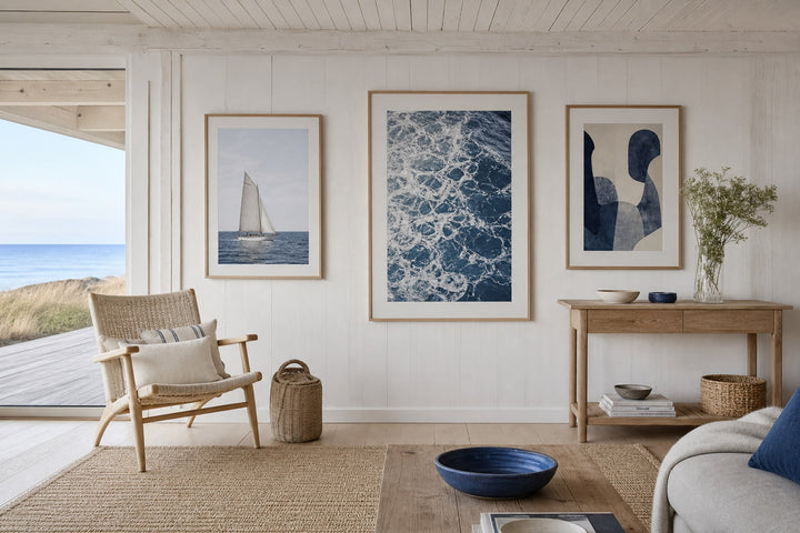 Nordic editorial seasonally styled Nordic living space featuring framed wall art and restrained seasonal details that directly express the article theme