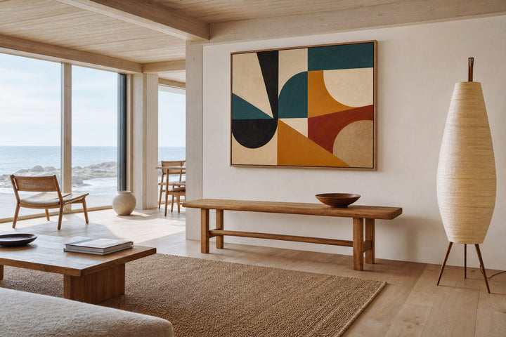 Nordic editorial high-end Nordic interior featuring hero artwork that visually communicates the art movement or style named in the title