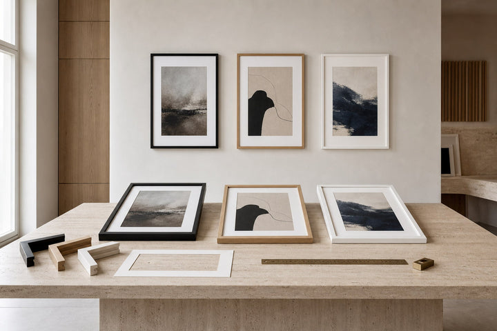 Nordic editorial Nordic framing studio featuring tactile editorial still life showing the relevant framing or paper materials in use