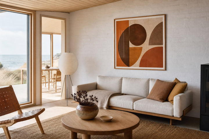 Nordic editorial high-end Nordic interior featuring hero artwork that visually communicates the art movement or style named in the title