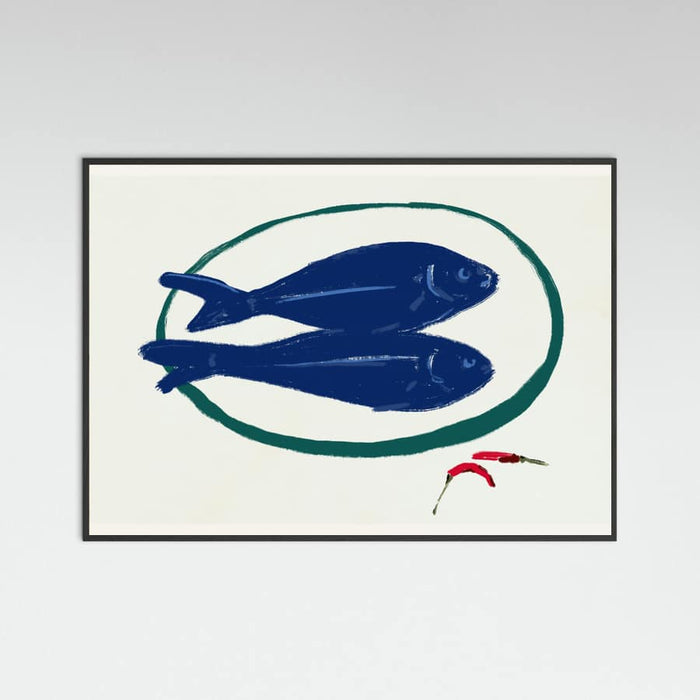 Blue fishes still life Poster – Poster und Kunstdruck