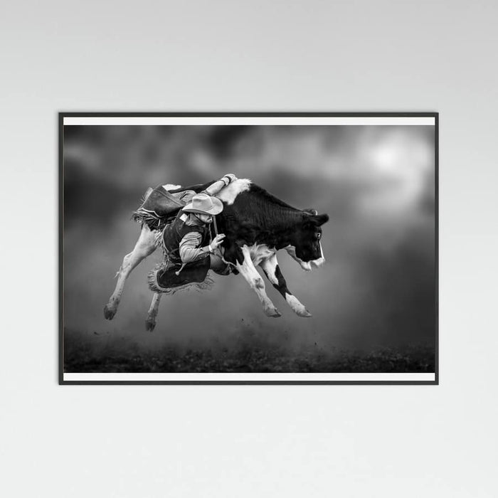 Black Wood Bucking Calf Ride Poster