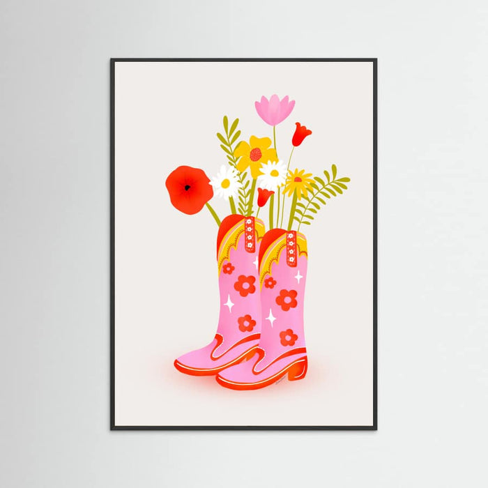Black Wood Cowgirl Boots Poster