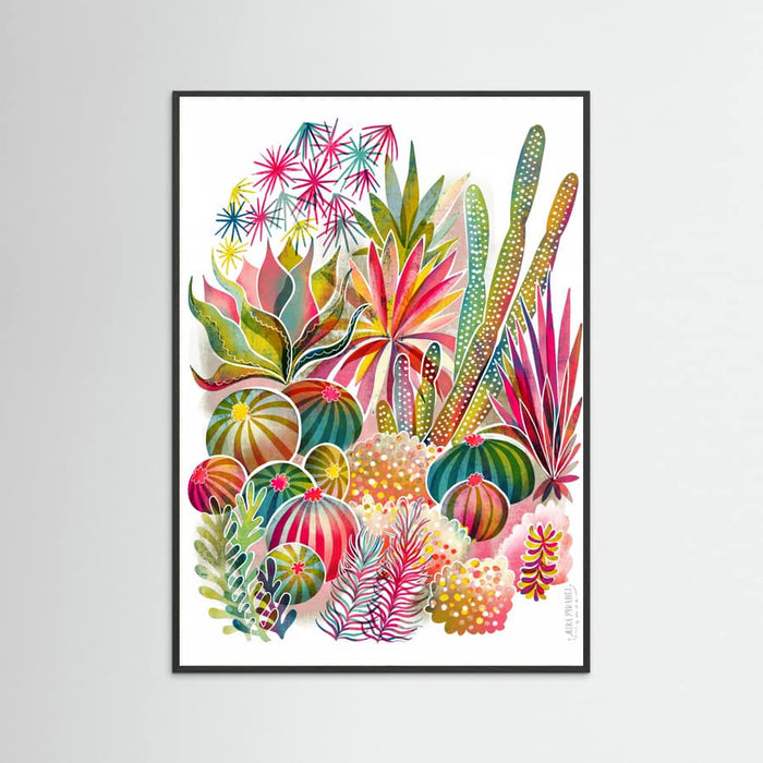 Black Wood Flowering Succulent and Cacti Garden Poster
