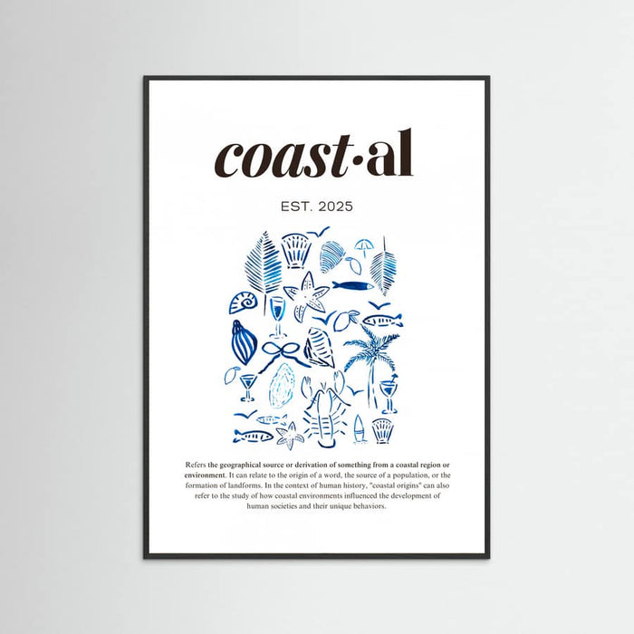 Póster Minimalist Blue Coastal Poster | Aesthetic Tropical and Marine Illustrations – póster e impresión artística