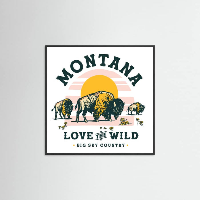 Black Wood Montana Buffalo Art: Love The Wild Poster