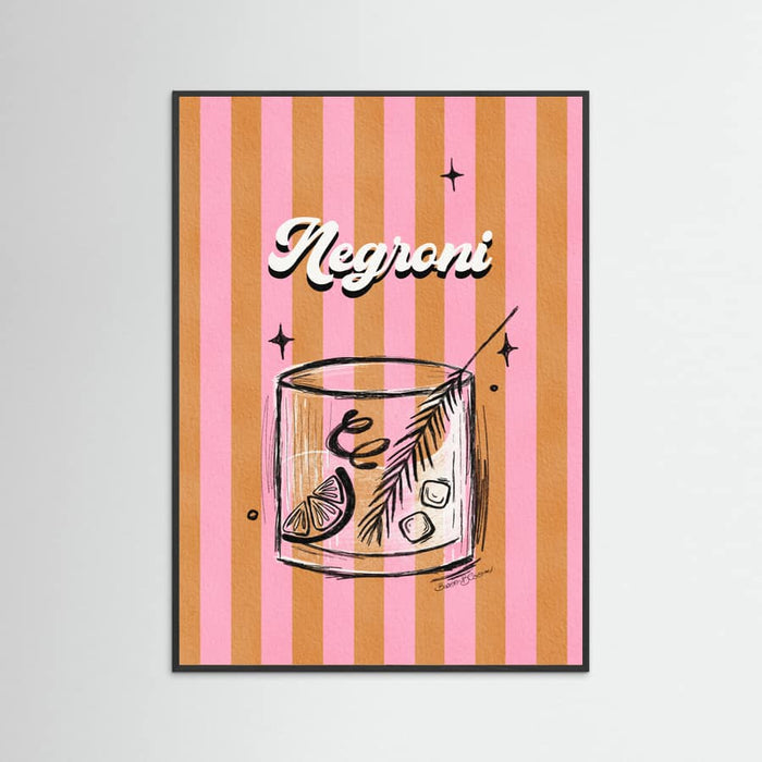 Negroni Drink on Stripes Poster – poster and art print