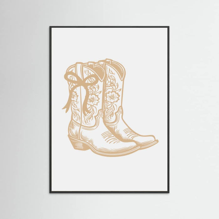 Neutral Cowgirl Boots with Bow Poster – plakat og kunsttryk