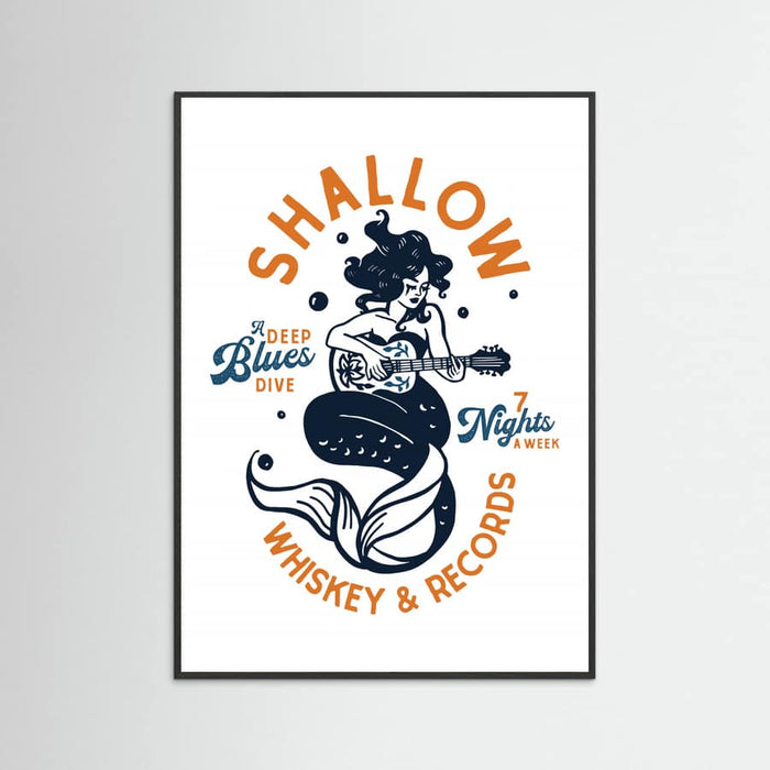 Black Wood Shallow Whiskey & Records Dive Bar Music Mermaid Poster