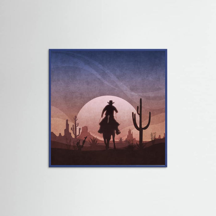 Blue Wood Cowboy Sunset Poster