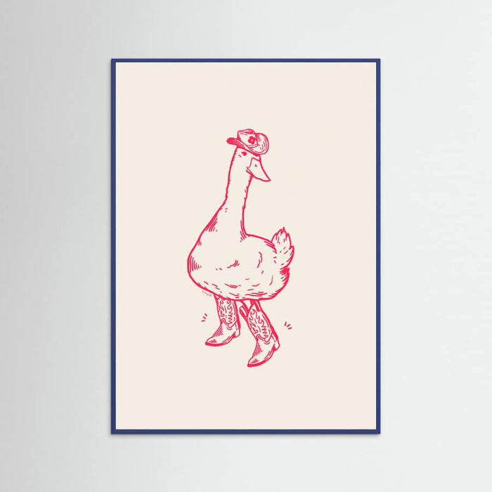 Blue Wood Duck wearing Western Boots in pink Poster