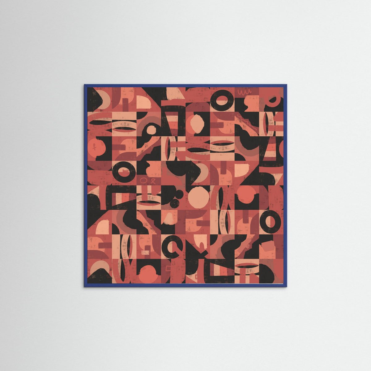 Blue Wood Mid Century Grid Pattern Nine Poster