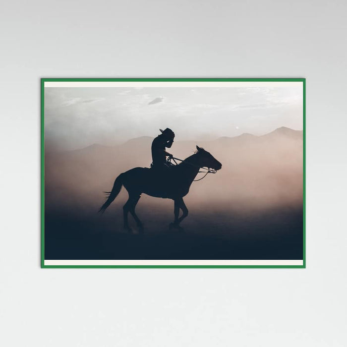 Green Wood Cowboy Sunset Ride Poster