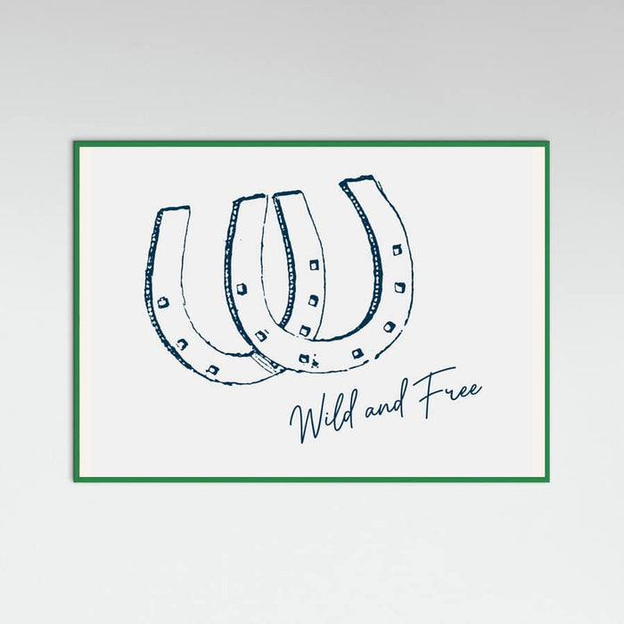 Plakat Horseshoe Wild and Free Navy Blue – plakat i druk artystyczny