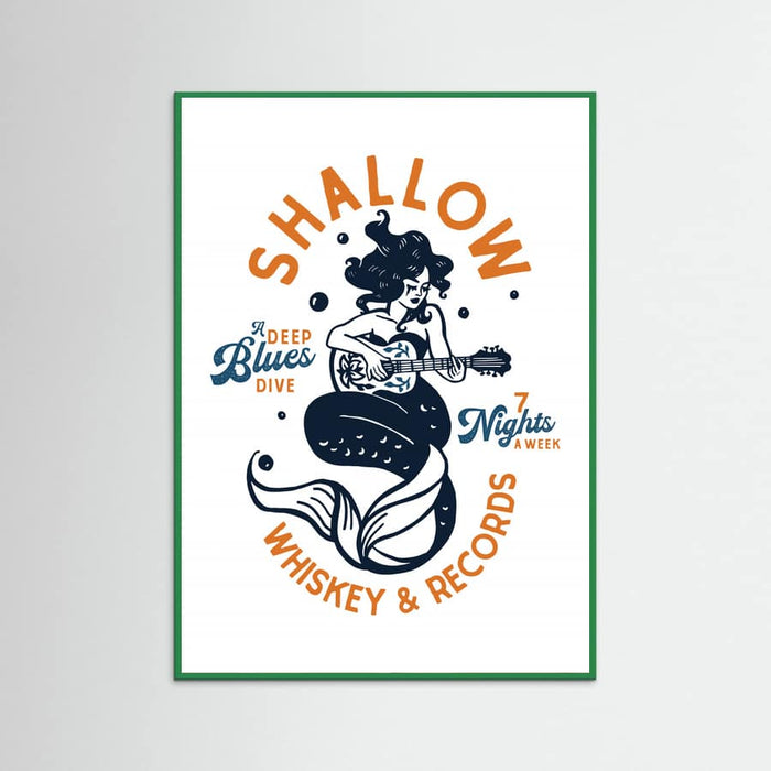 Green Wood Shallow Whiskey & Records Dive Bar Music Mermaid Poster