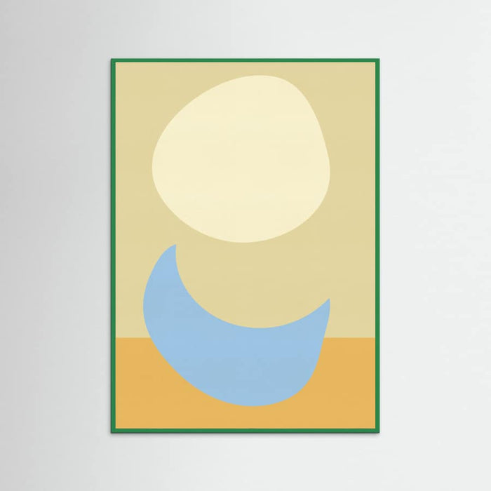 Green Wood Stacked Ovals in Soft Yellow and Light Blue Poster