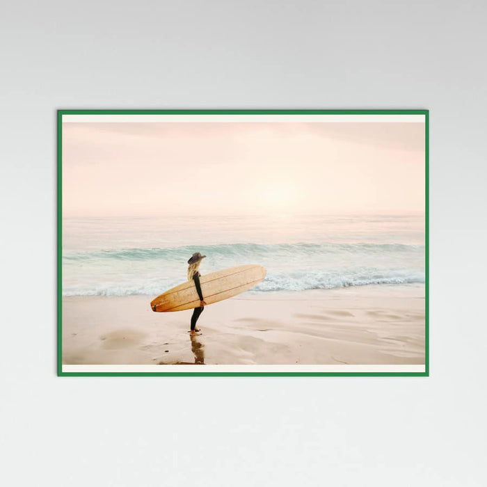 Green Wood Surfer Cowgirl Poster