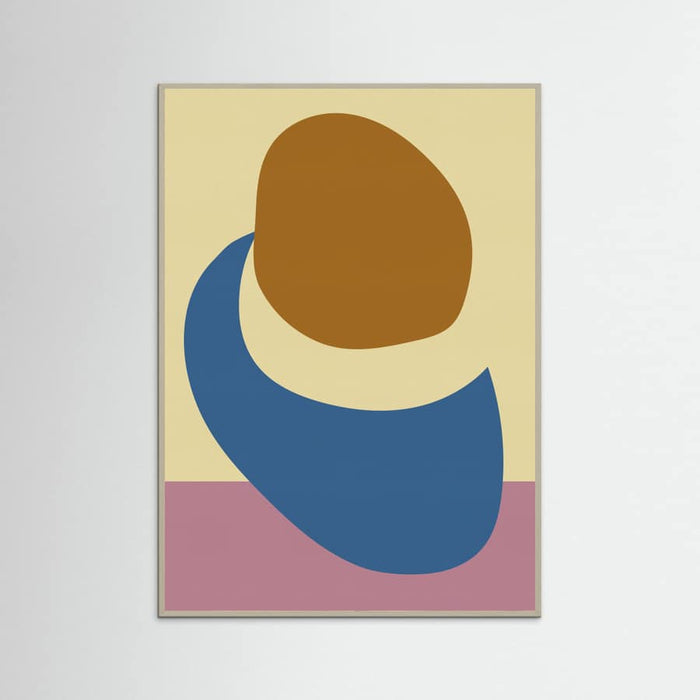 Grey Wood Balanced Stones in Blue , Butter Yellow and Terra Poster