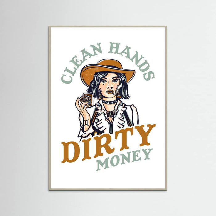 Grey Wood Clean Hands Dirty Money Poker Cowgirl Poster