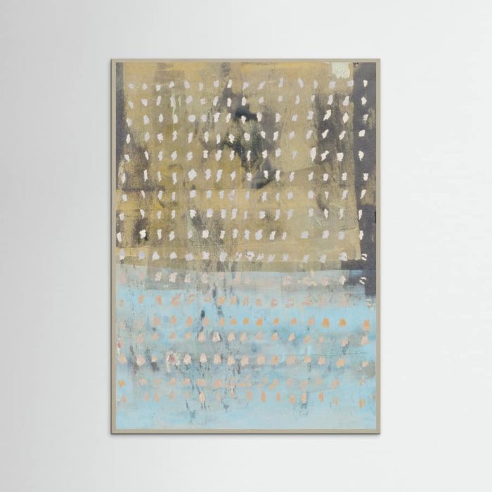 Grey Wood Contemporary Abstract In Yellow, Taupe, Light Blue Poster