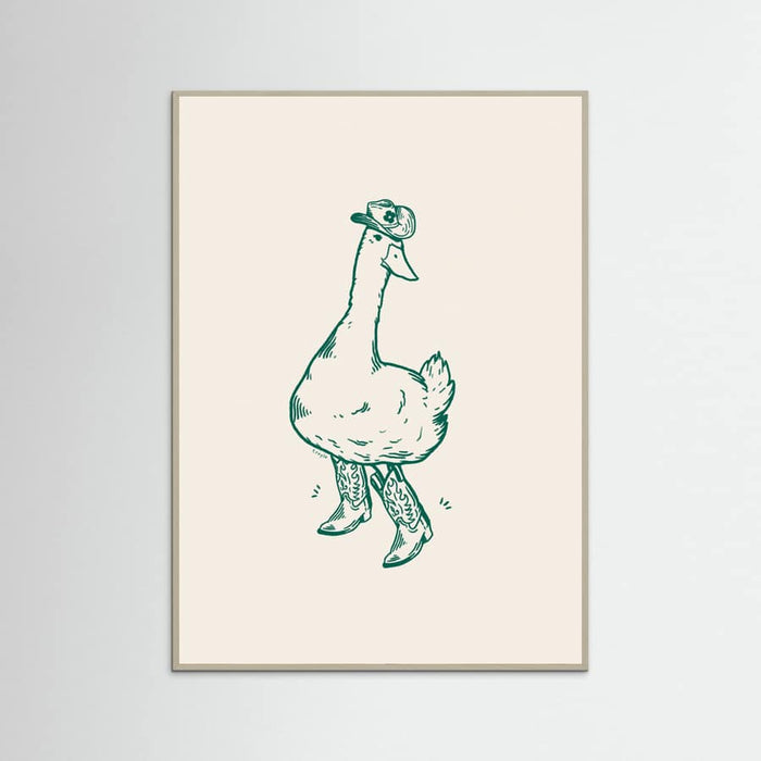 Grey Wood Duck wearing Western Boots in green Poster