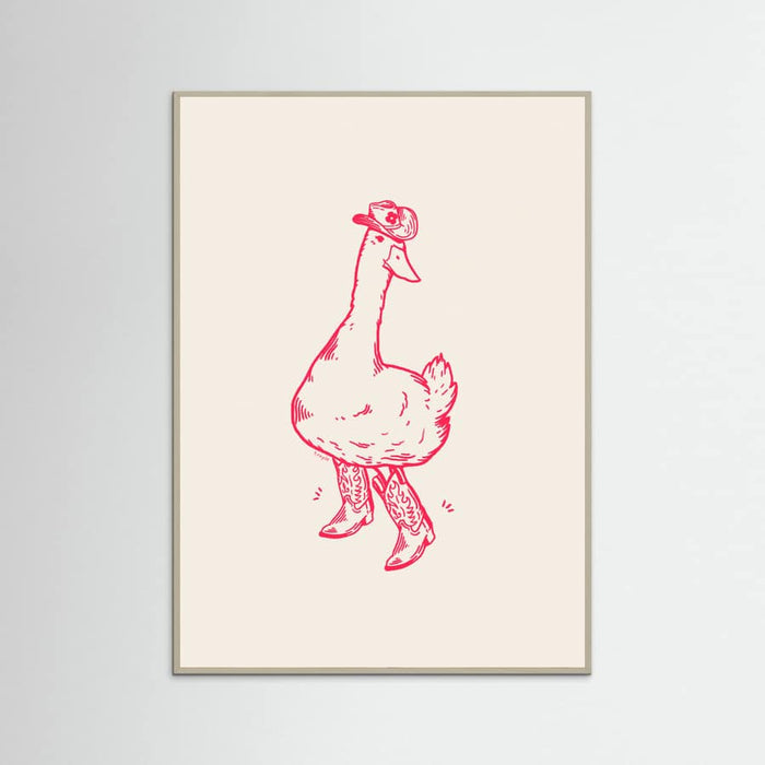 Grey Wood Duck wearing Western Boots in pink Poster