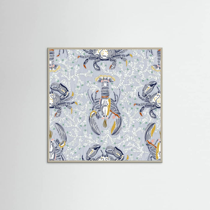 Lobster and crab coastal nostalgia grey pattern Poster – plakat og kunsttryk