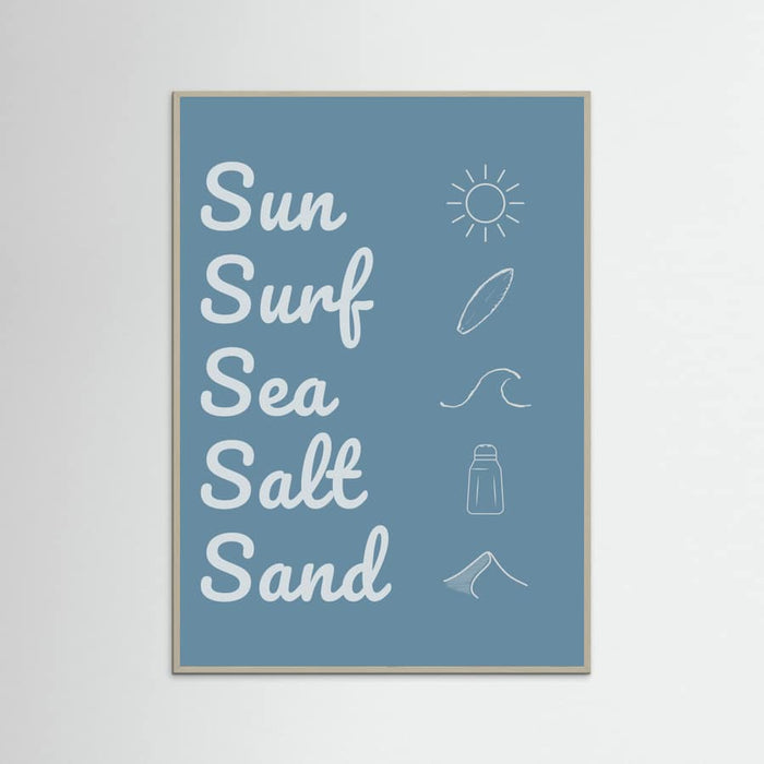 Sun Surf Sea Salt Sand Dark Blue Poster – Poster und Kunstdruck
