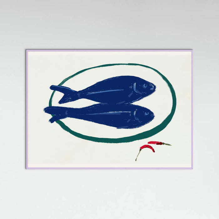 Blue fishes still life Poster – Poster und Kunstdruck