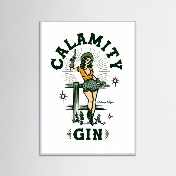 Lilac Wood Calamity Gin Funny Retro Western Cowgirl Art Poster