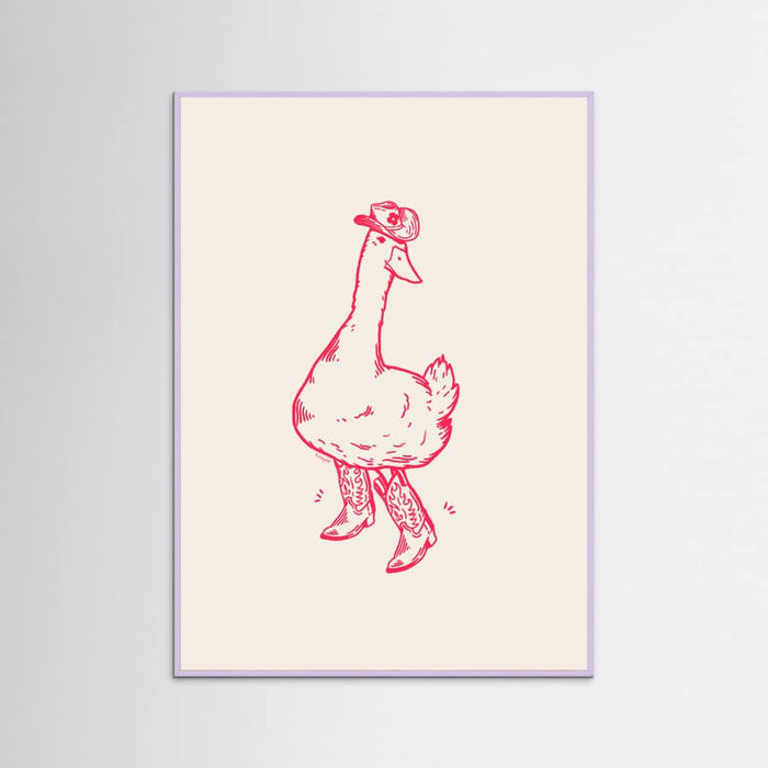 Lilac Wood Duck wearing Western Boots in pink Poster