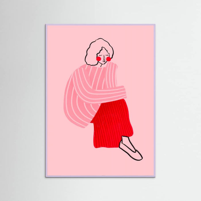 Pink and Red Line Lady Poster – plakat og kunsttryk