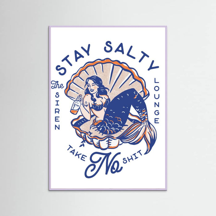 Lilac Wood Stay Salty Siren Lounge Pin-Up Mermaid Poster