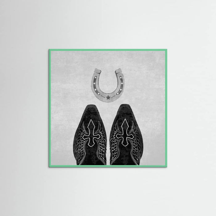 Affiche Bw Cowboy Boots and Horseshoe – affiche et impression d’art