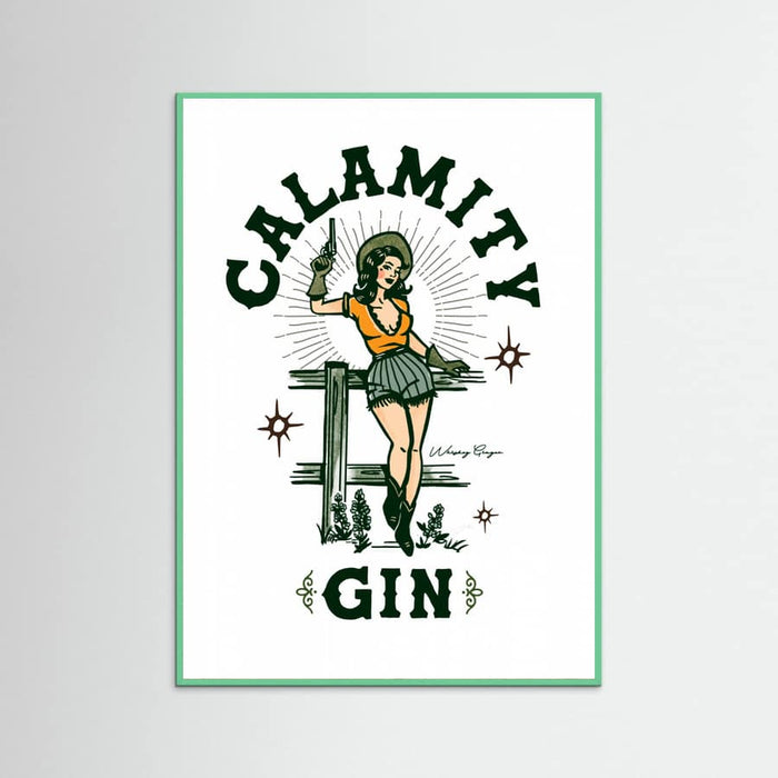 Mint Wood Calamity Gin Funny Retro Western Cowgirl Art Poster