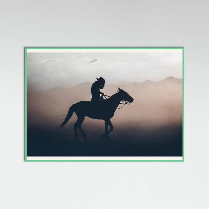 Mint Wood Cowboy Sunset Ride Poster