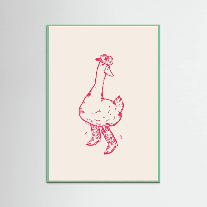 Mint Wood Duck wearing Western Boots in pink Poster