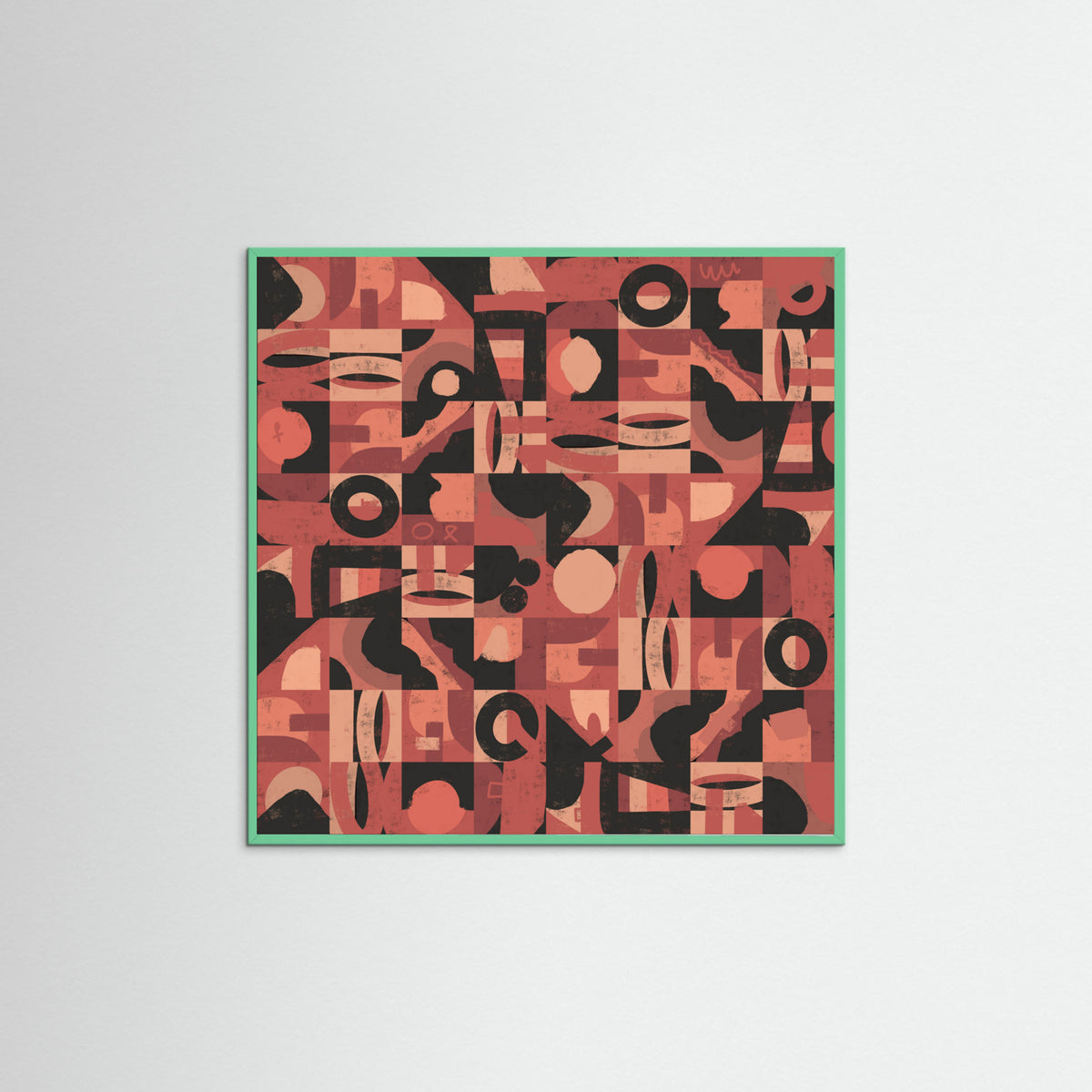 Mint Wood Mid Century Grid Pattern Nine Poster