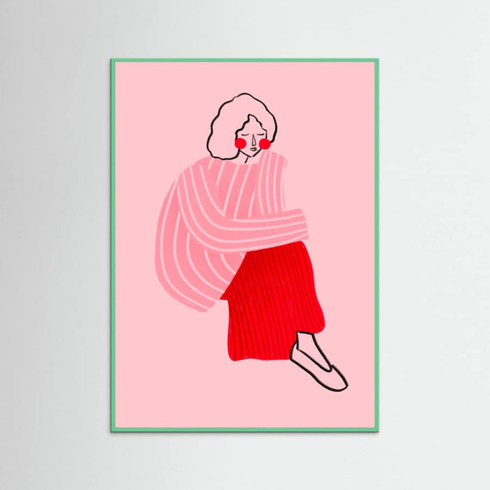 Pink and Red Line Lady Poster – plakat og kunsttryk