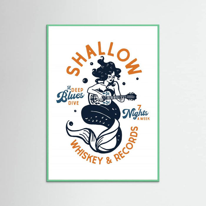 Mint Wood Shallow Whiskey & Records Dive Bar Music Mermaid Poster