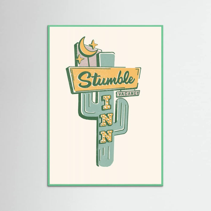 Mint Wood Stumble Inn Southwestern Roadside Motel Art Poster