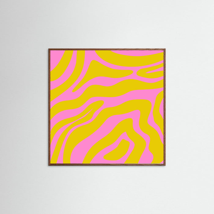 Oak Dark Abstract Lines and Yellow and Pink Poster
