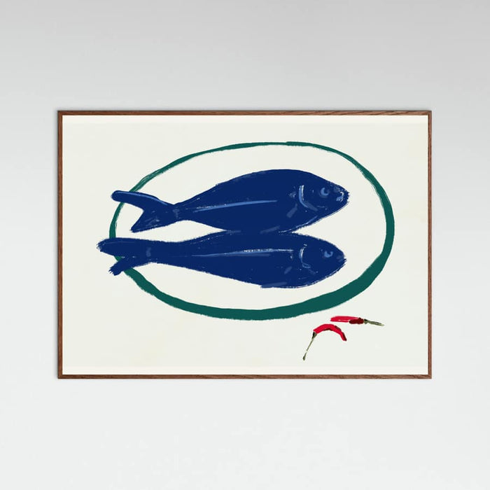 Blue fishes still life Poster – Poster und Kunstdruck