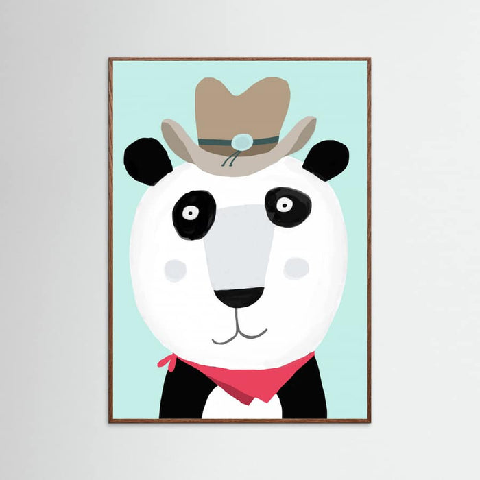 Oak Dark Funny Panda with Cowboy Hat by Artist Carla Daly Poster