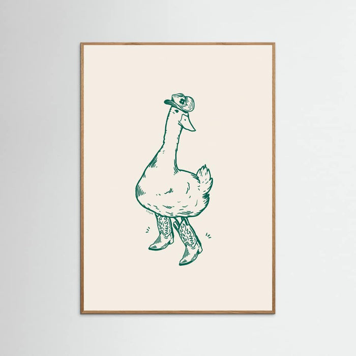 Oak Nature Duck wearing Western Boots in green Poster