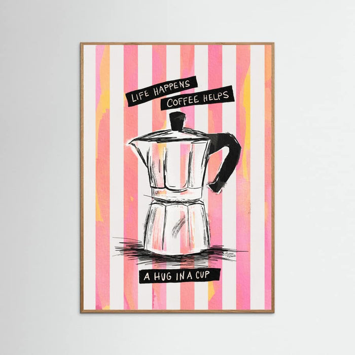 Mocca Coffee on Stripes - Hug in a Cup Poster – poster and art print