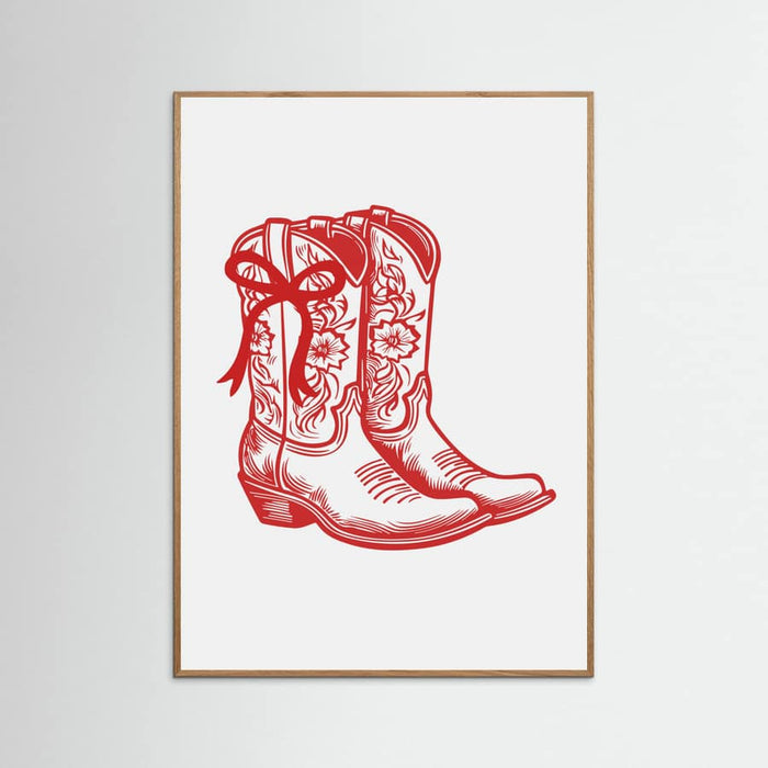 Red Cowgirl Boots with Bow Poster – plakat og kunsttryk