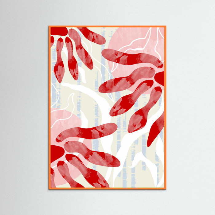 Orange Wood Graphic Florals Boho Poster