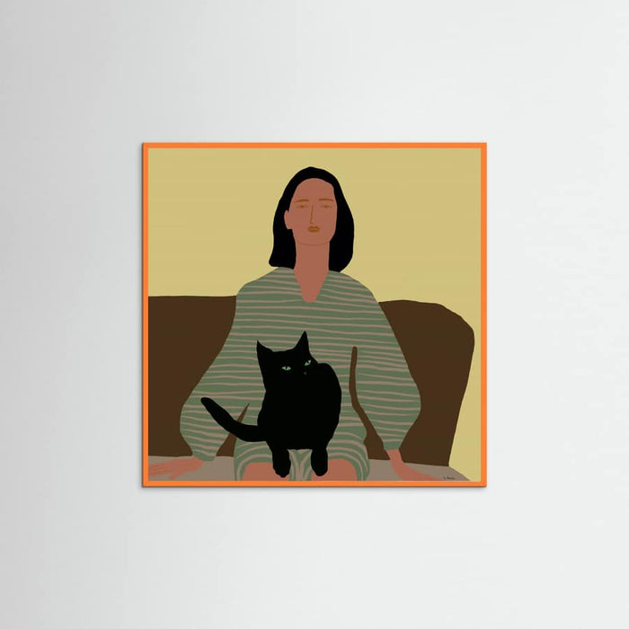 Póster Lady sitting with black cat. – póster e impresión artística
